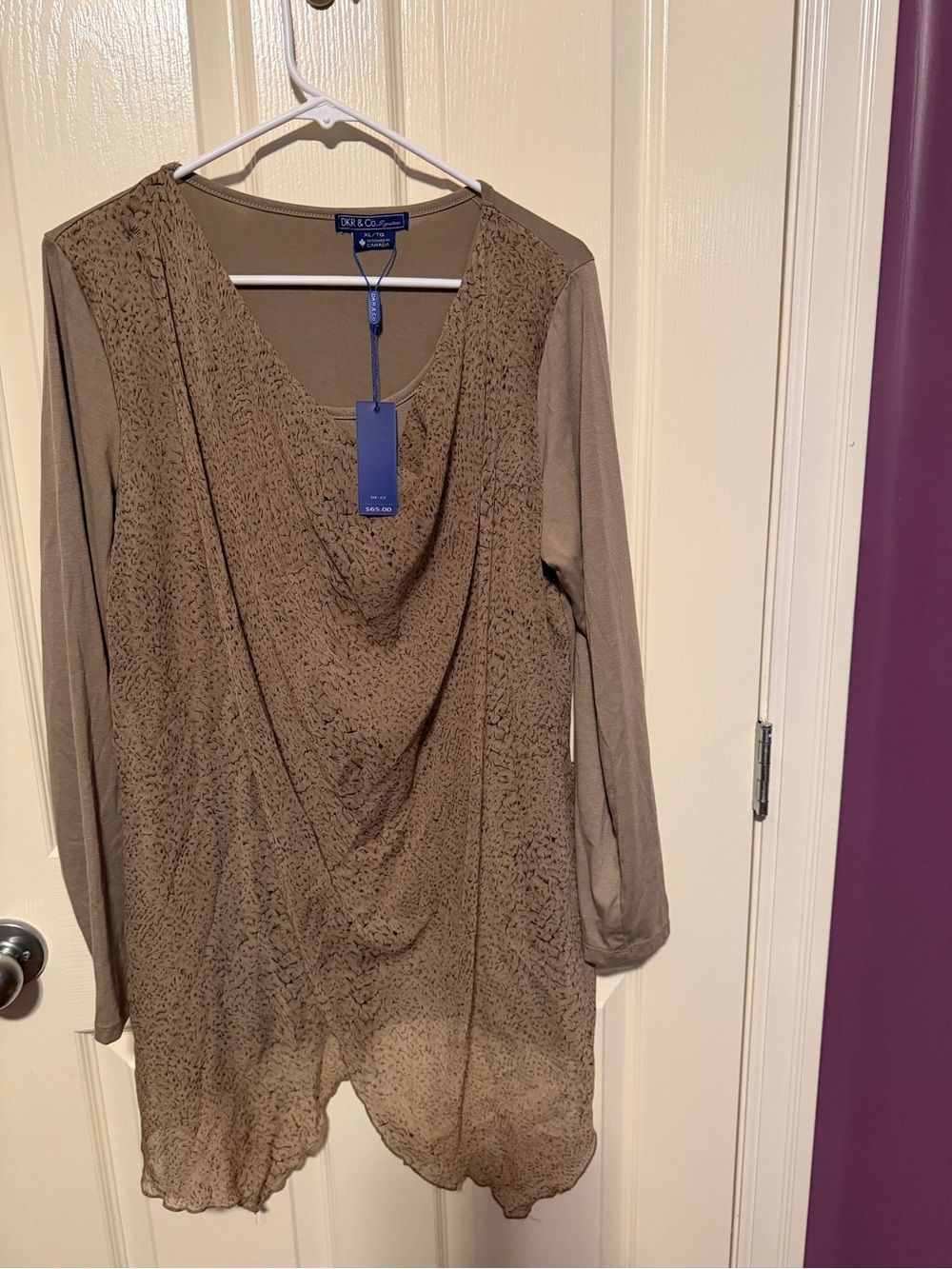 Alfani Taupe V-Neck Crochet-Front Tunic Sweater